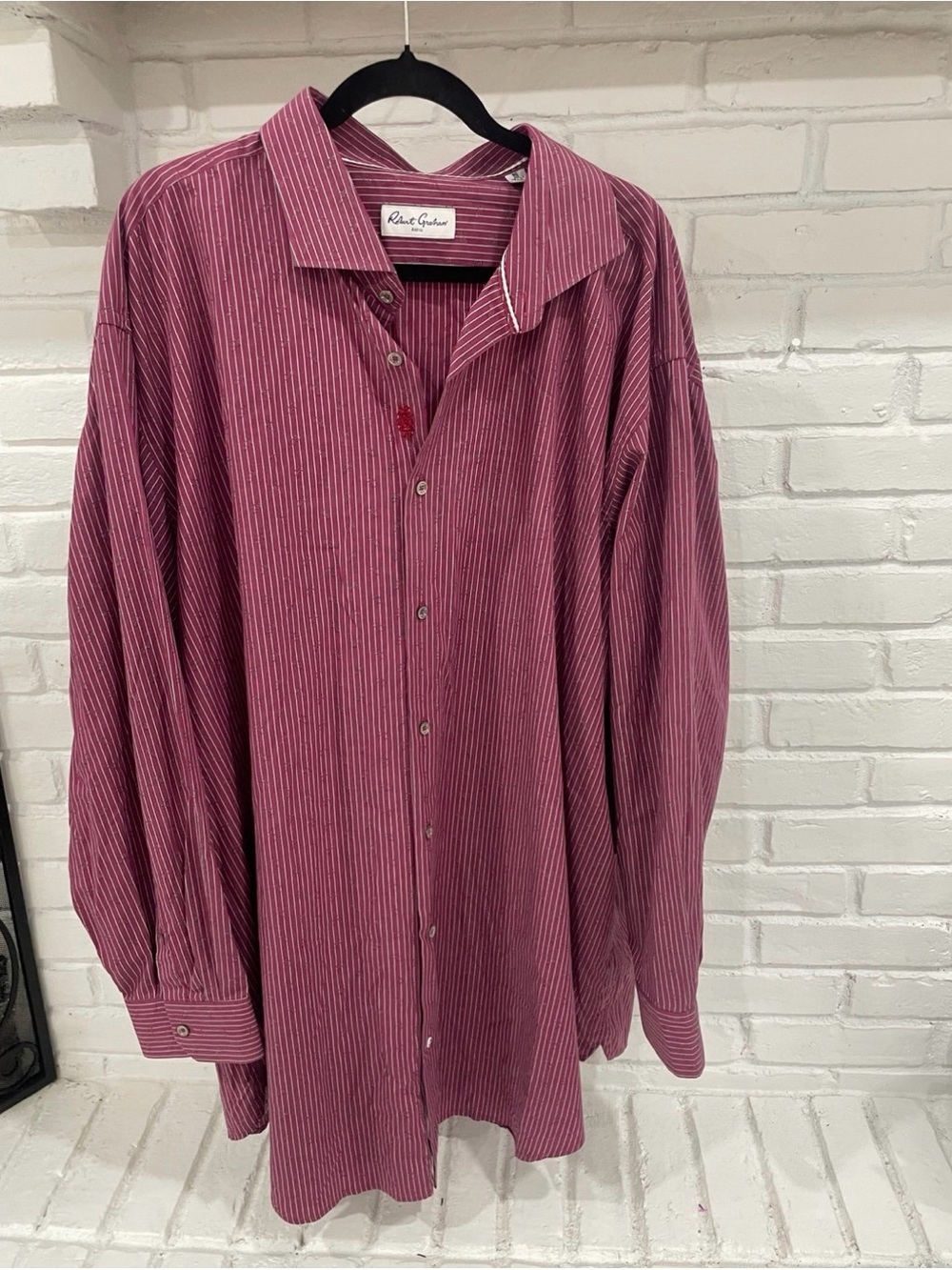 Robert Graham Pink Striped Embroidered Button Down Shirt Mens 20 36/37 Tall